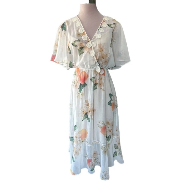 FARM Rio x Anthropologie Eloisa Boho Floral Flowy Cottagecore Midi Dress Size M - Picture 12 of 16